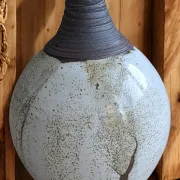 Magnificent Contemporary Cream Stoneware Round Vase – Signed Pierre Bernie