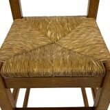 Set of four vintage chairs / stool - brutalist style minimalist oak and wicker 60s