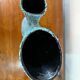 Large sculptural ceramic vase with textured turquoise blue and black glaze – Double horn – H. 31 cm