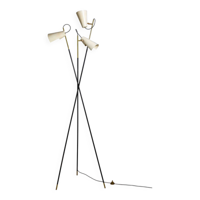 Lampadaire trépied unique de Stilnovo avec abat-jour blancs, Italie années 1960