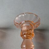 Pair of pink glass candle holders