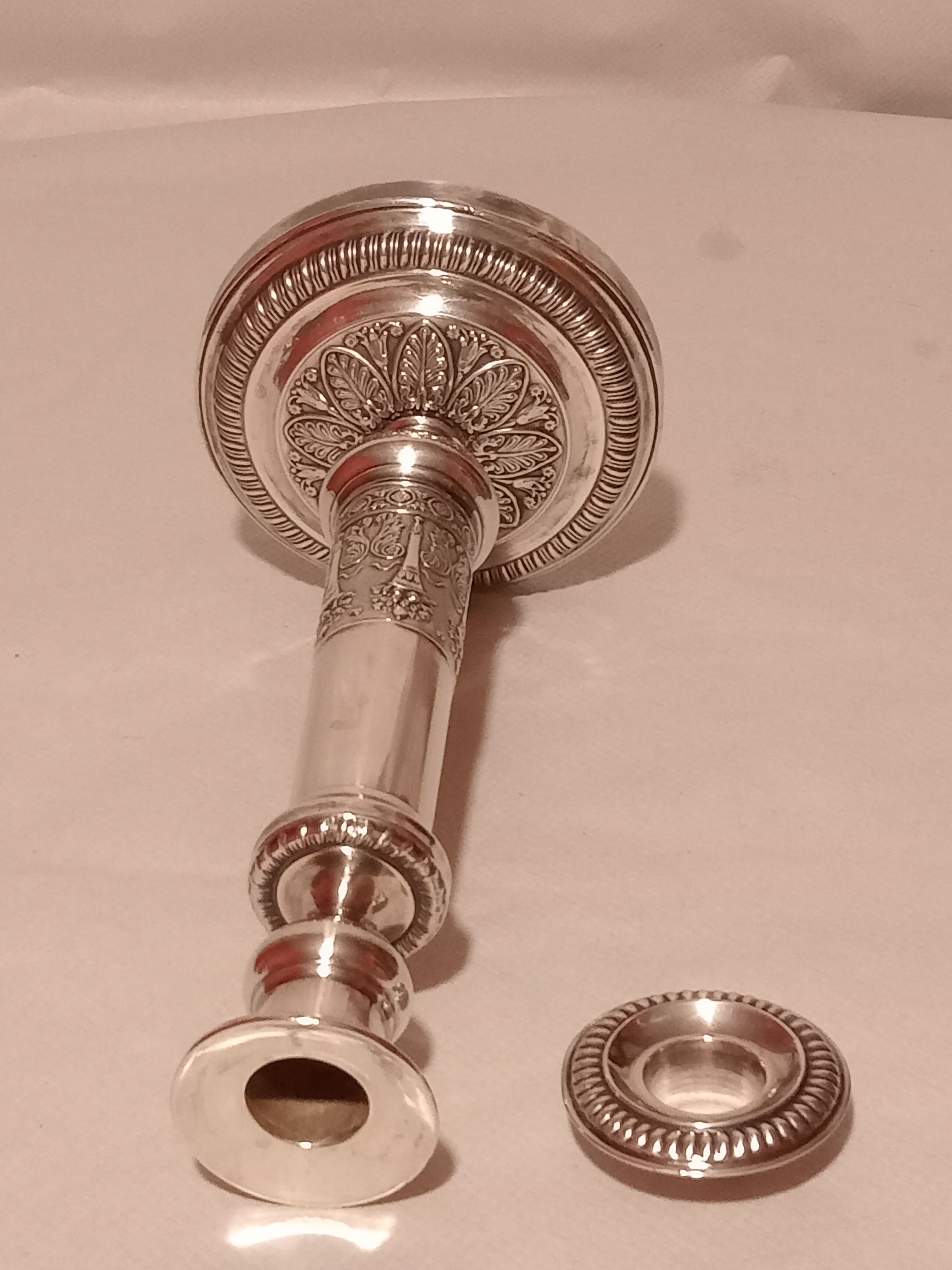 Directoire style candle holder in silver metal