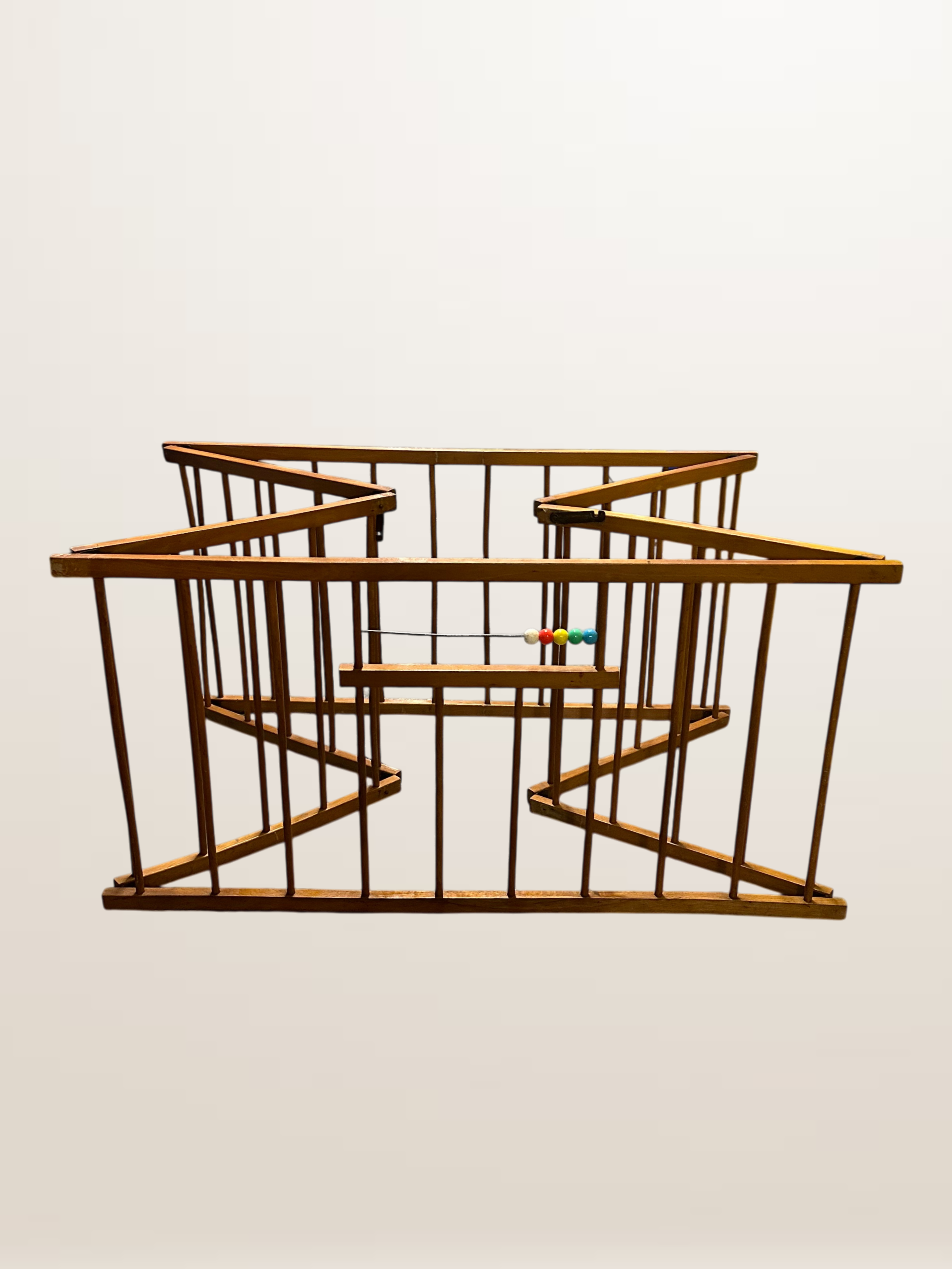 Vintage folding wooden children's playpen, 1950.