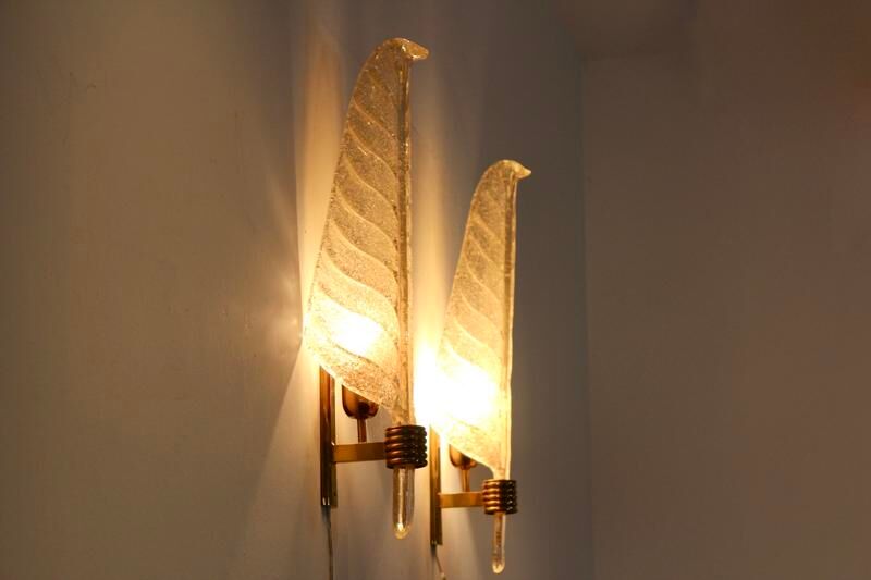 Pair of 24-carat gold flaked glass leaf appliques