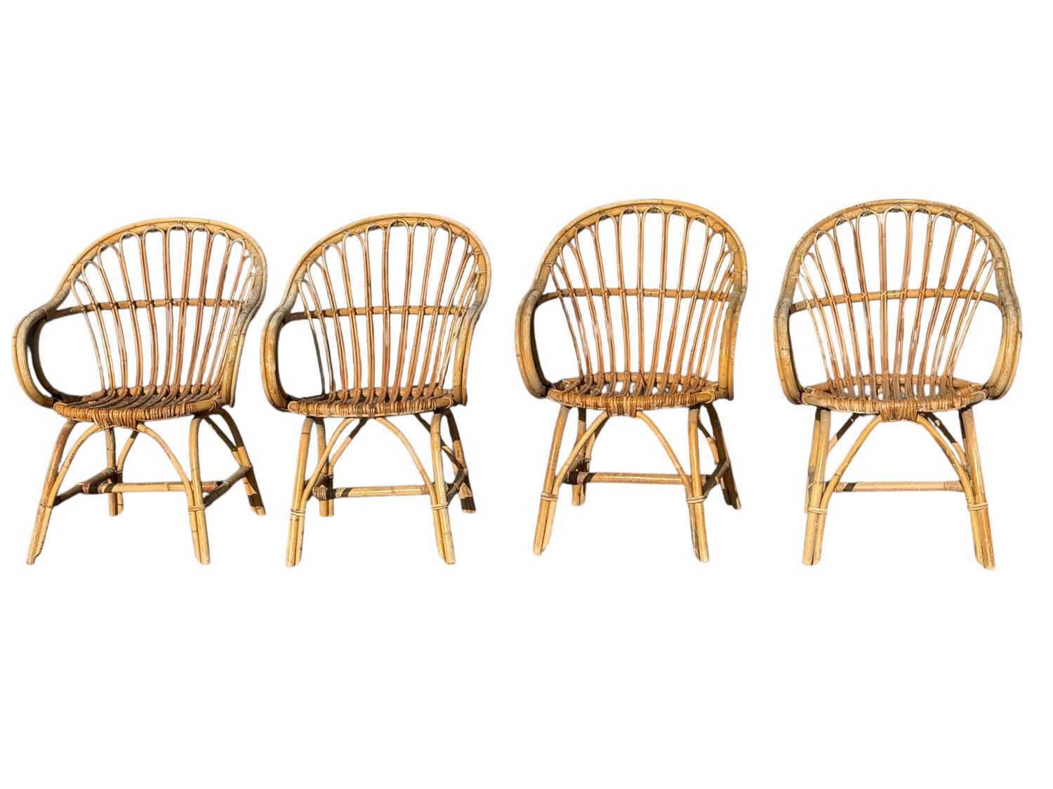 Set of 4 rattan armchairs from the 1960s, France.