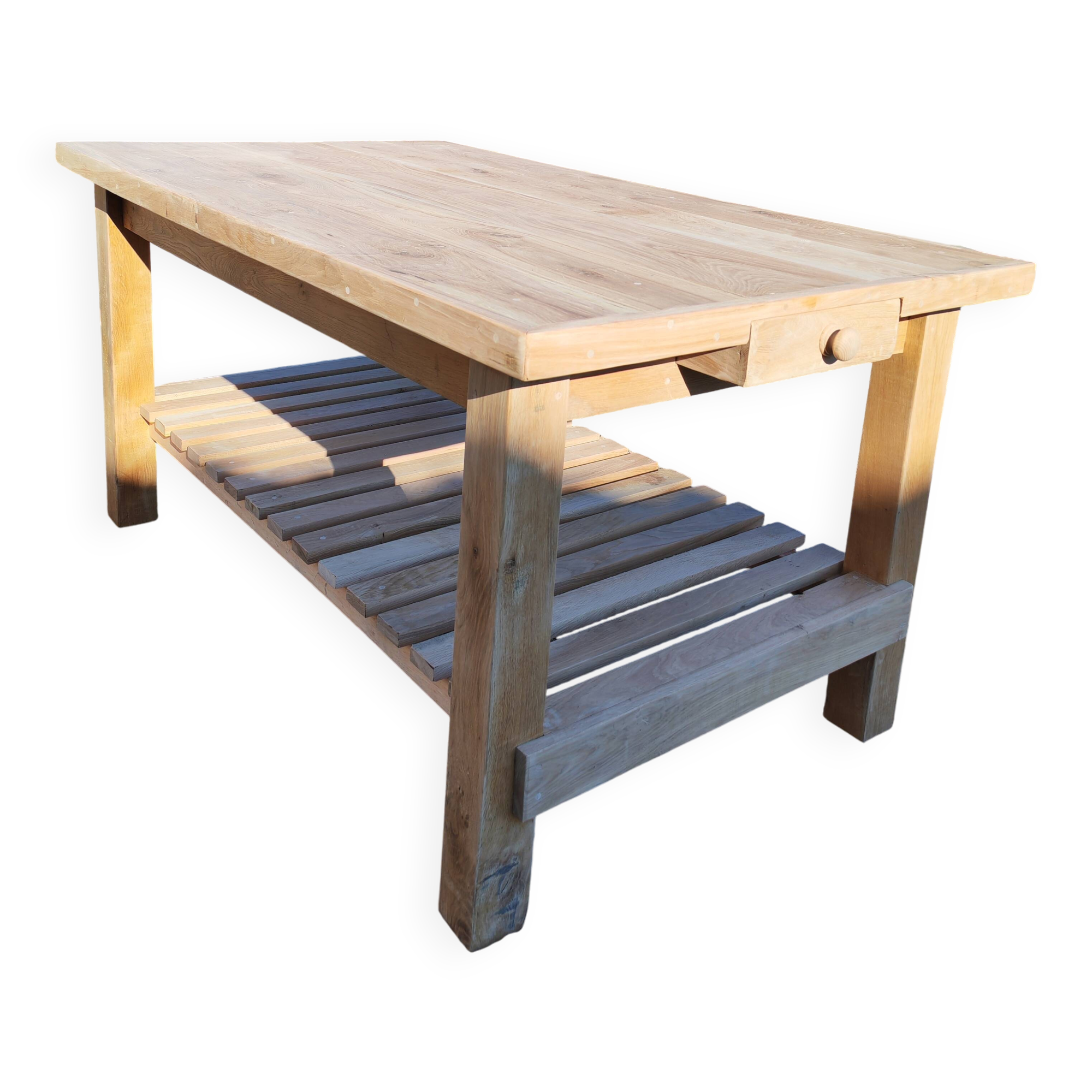 Solid raw oak table/island type "butcher's block" 180x105