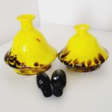 2 flacons art déco en verre jaune et marron Franz Welz