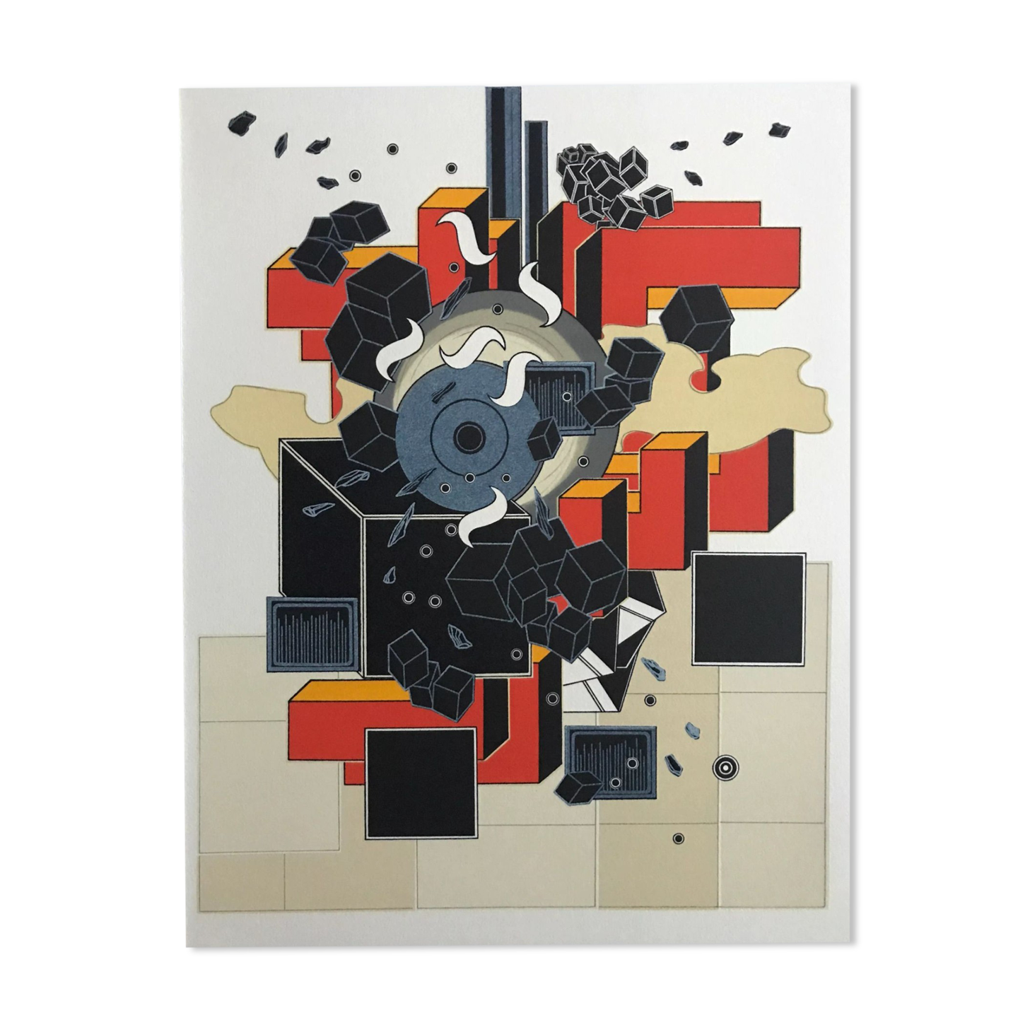 Lithograph by Alain Le Yaouanc, fire, 1978