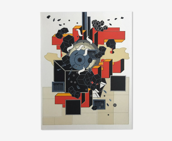 Lithograph by Alain LE YAOUANC, Le feu, 1978