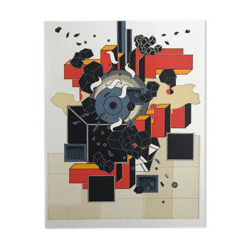 Lithograph by Alain Le Yaouanc, fire, 1978