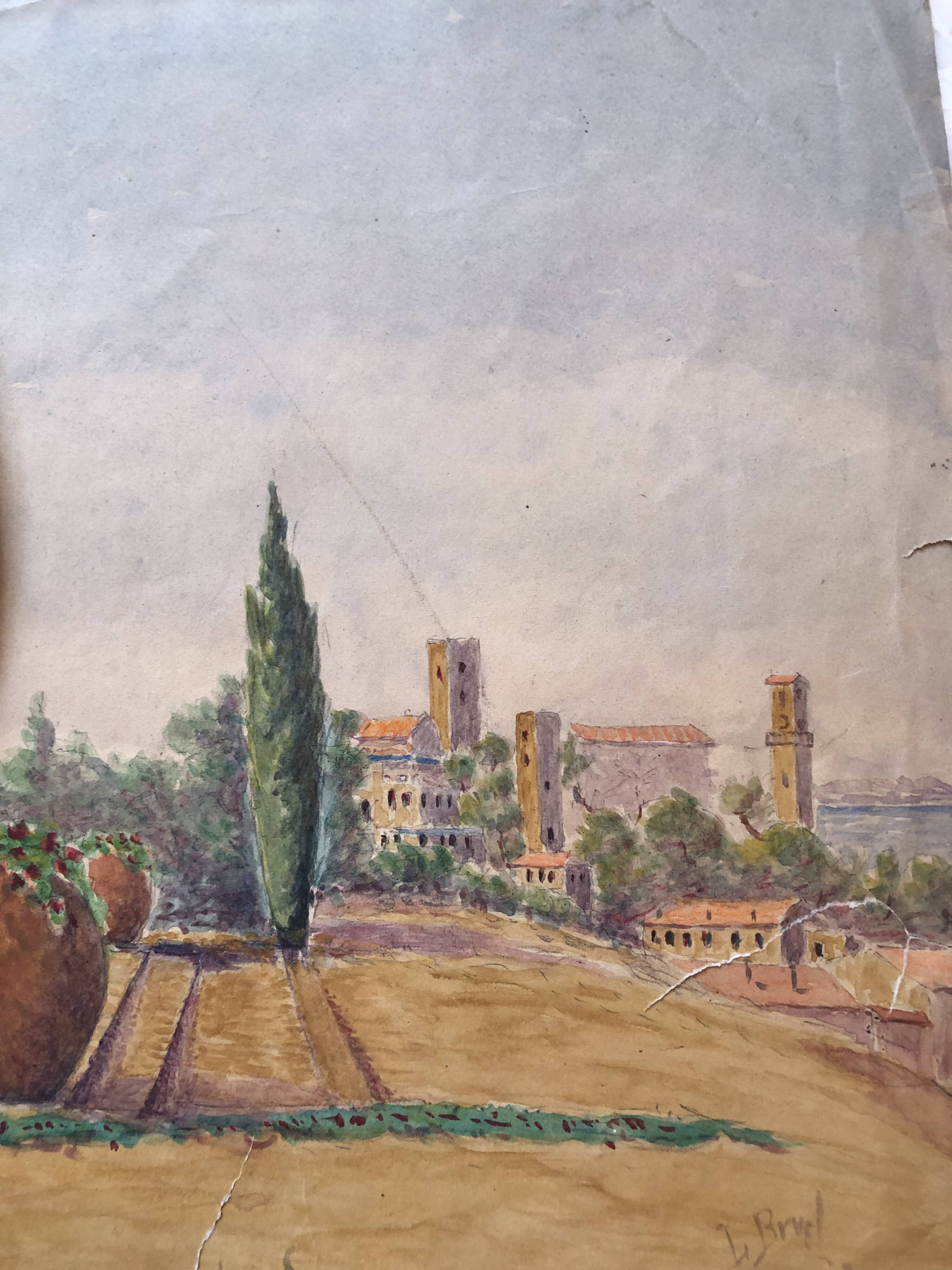 Set of 4 watercolors 1920 cannes, l. bruel, le suquet la corniche island st honorat bay alpes maritimes 06