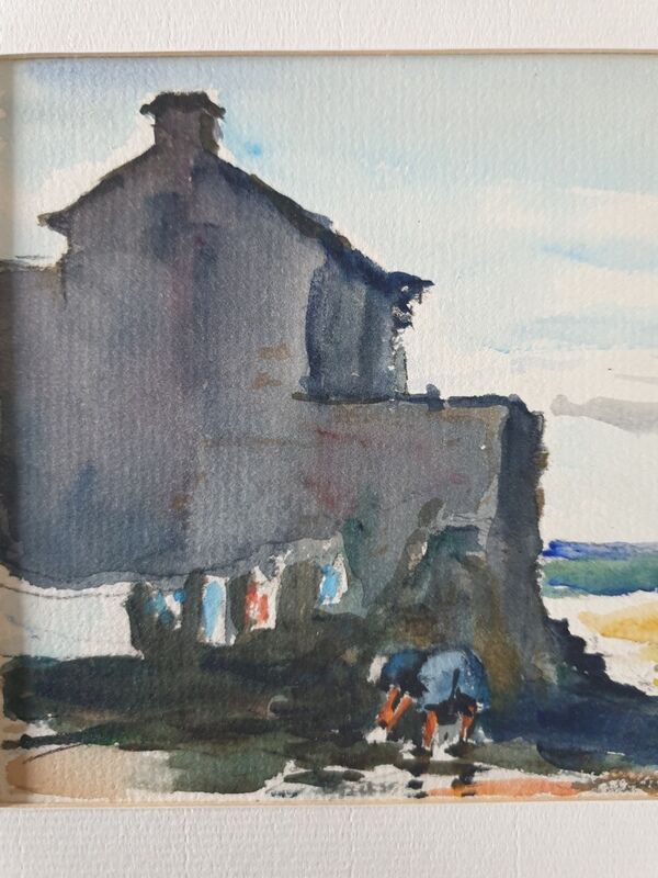 André Duculty (1912-1990) Watercolor on paper "Beachside, probably in Finistère" Signed