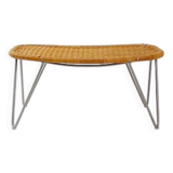 Vintage wicker stool / footstool with gray metal hairpin legs - Ikea