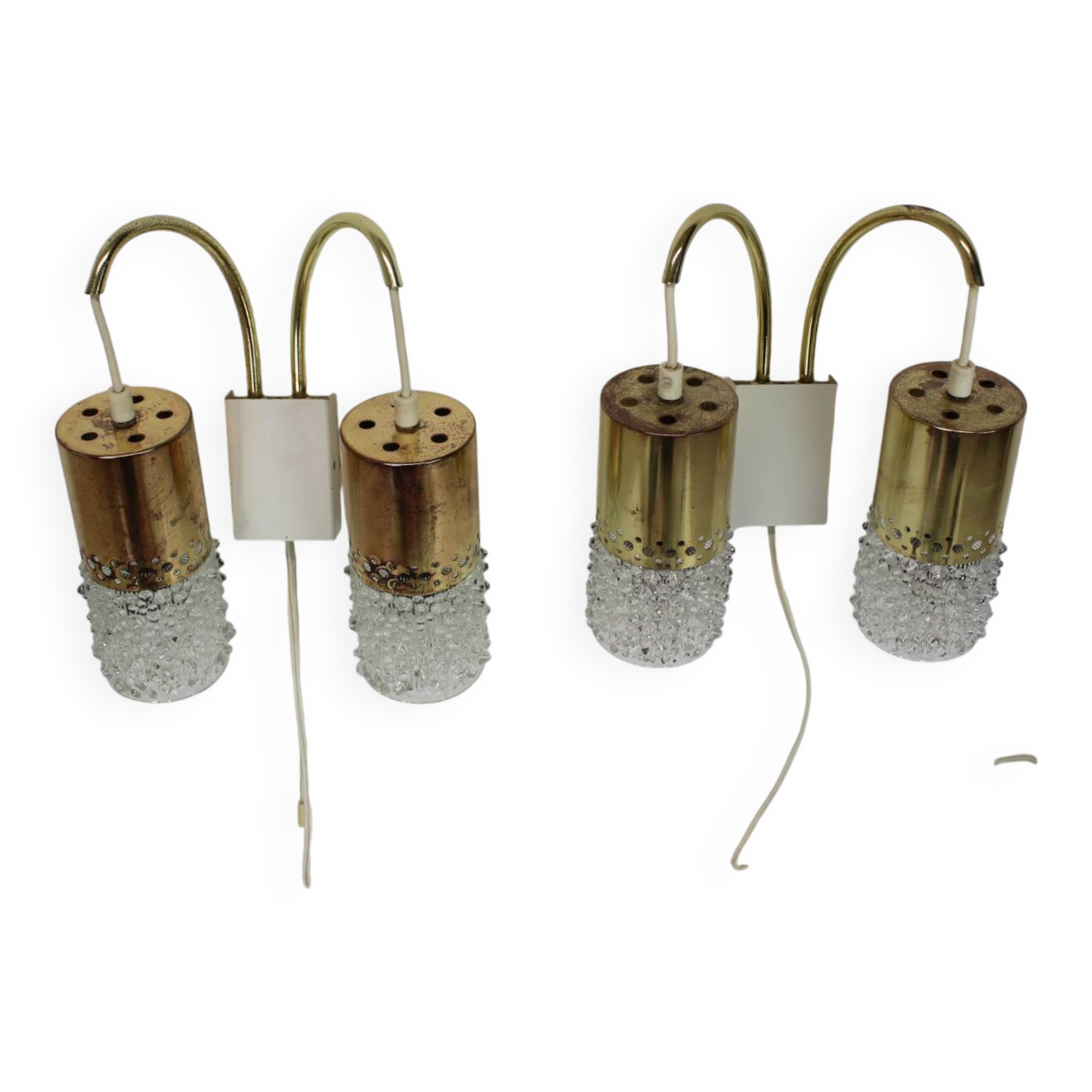 1970s Pair of Two Wall Lamps with Glass Shades, Germany