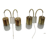 1970s Pair of Two Wall Lamps with Glass Shades, Germany
