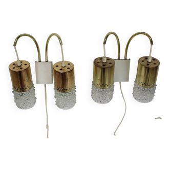 1970s Pair of Two Wall Lamps with Glass Shades, Germany