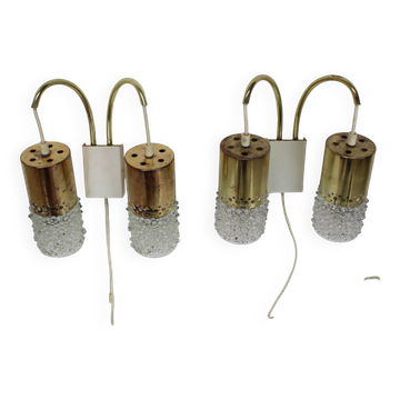 1970s Pair of Two Wall Lamps with Glass Shades, Germany