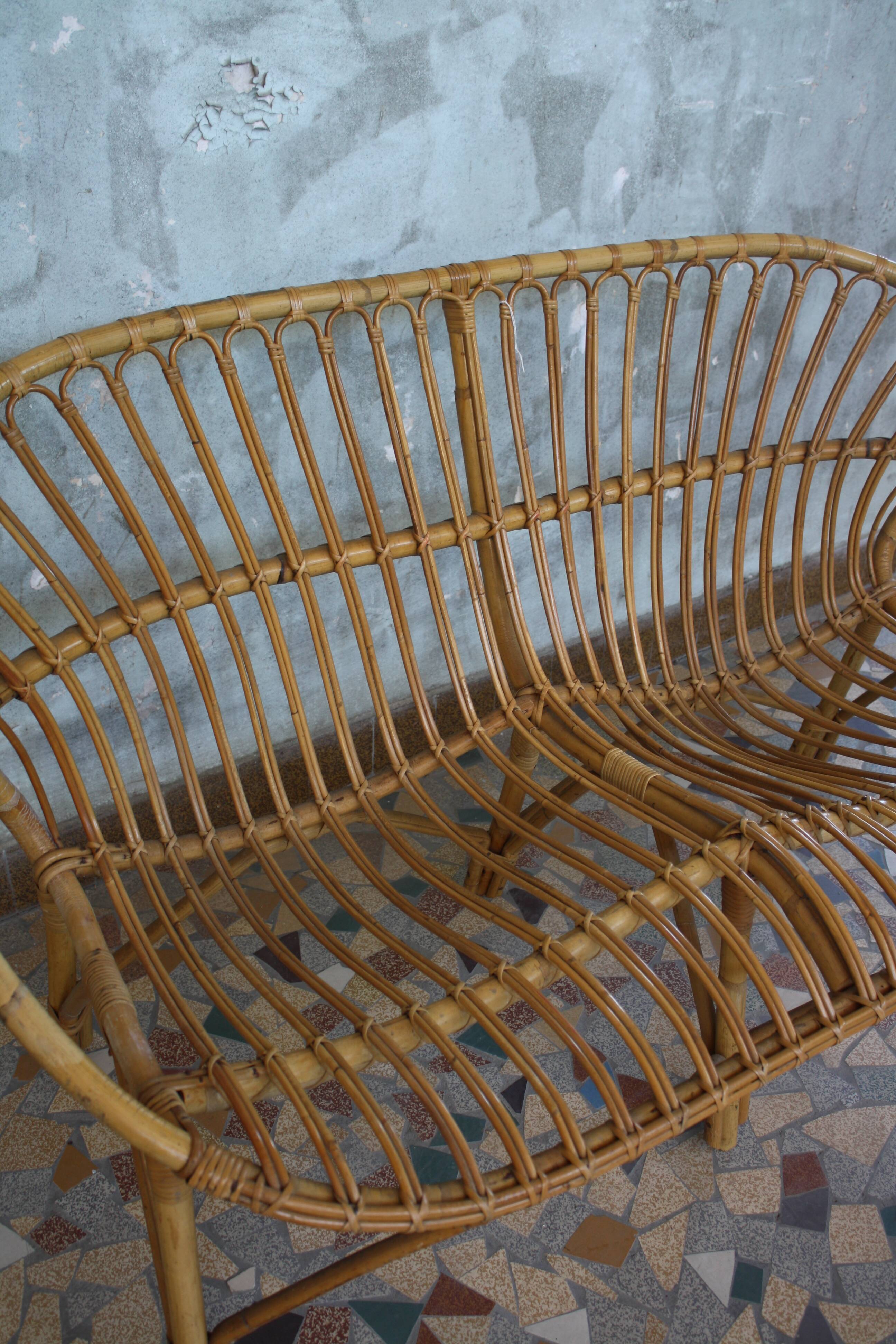 Vintage rattan bench 1960