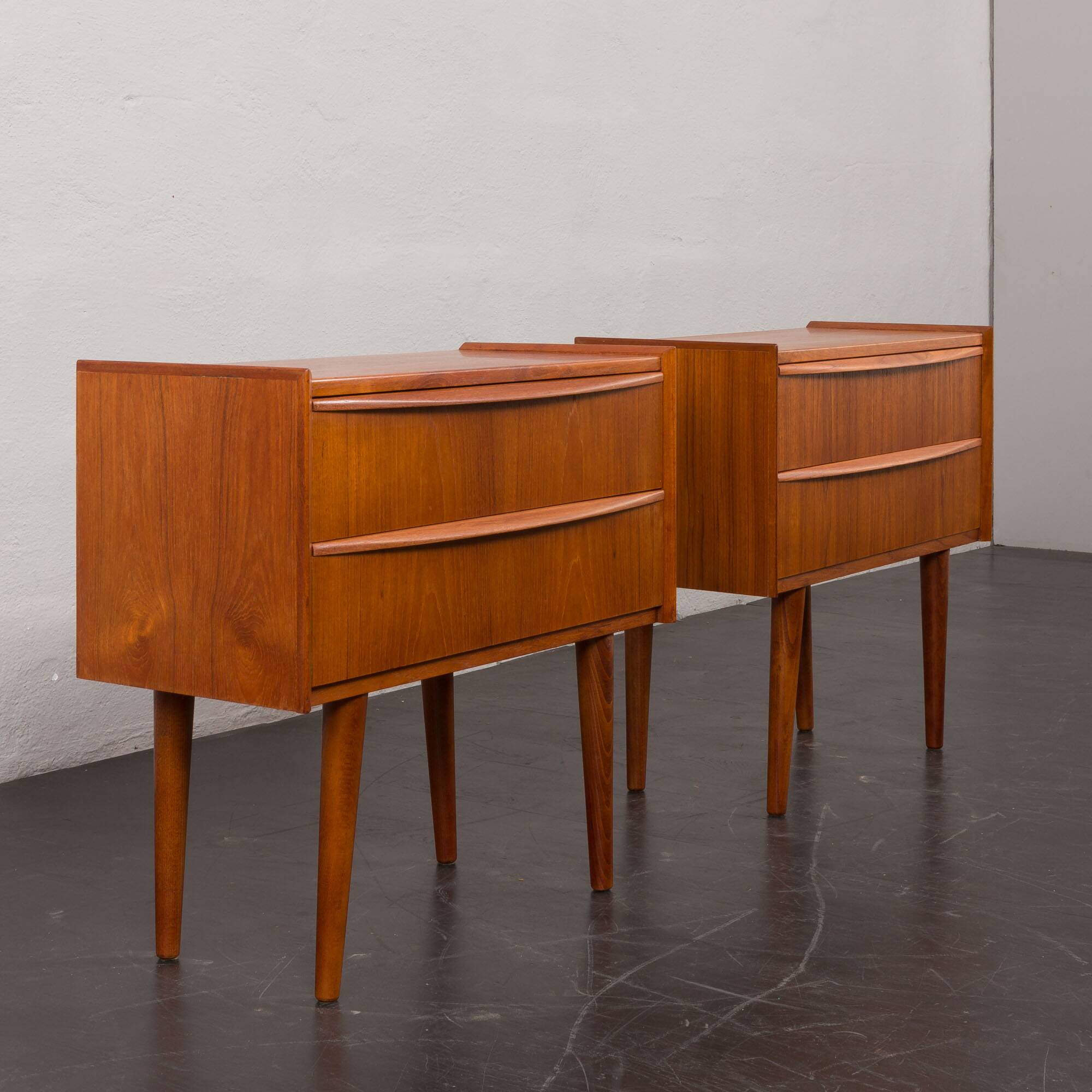 Pair of Danish vintage teak nightstands with 2 drawers, 1960s