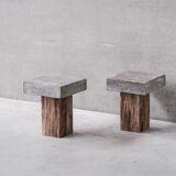Pair of Wooden and Stone Pedestals or Side Tables (No.2)