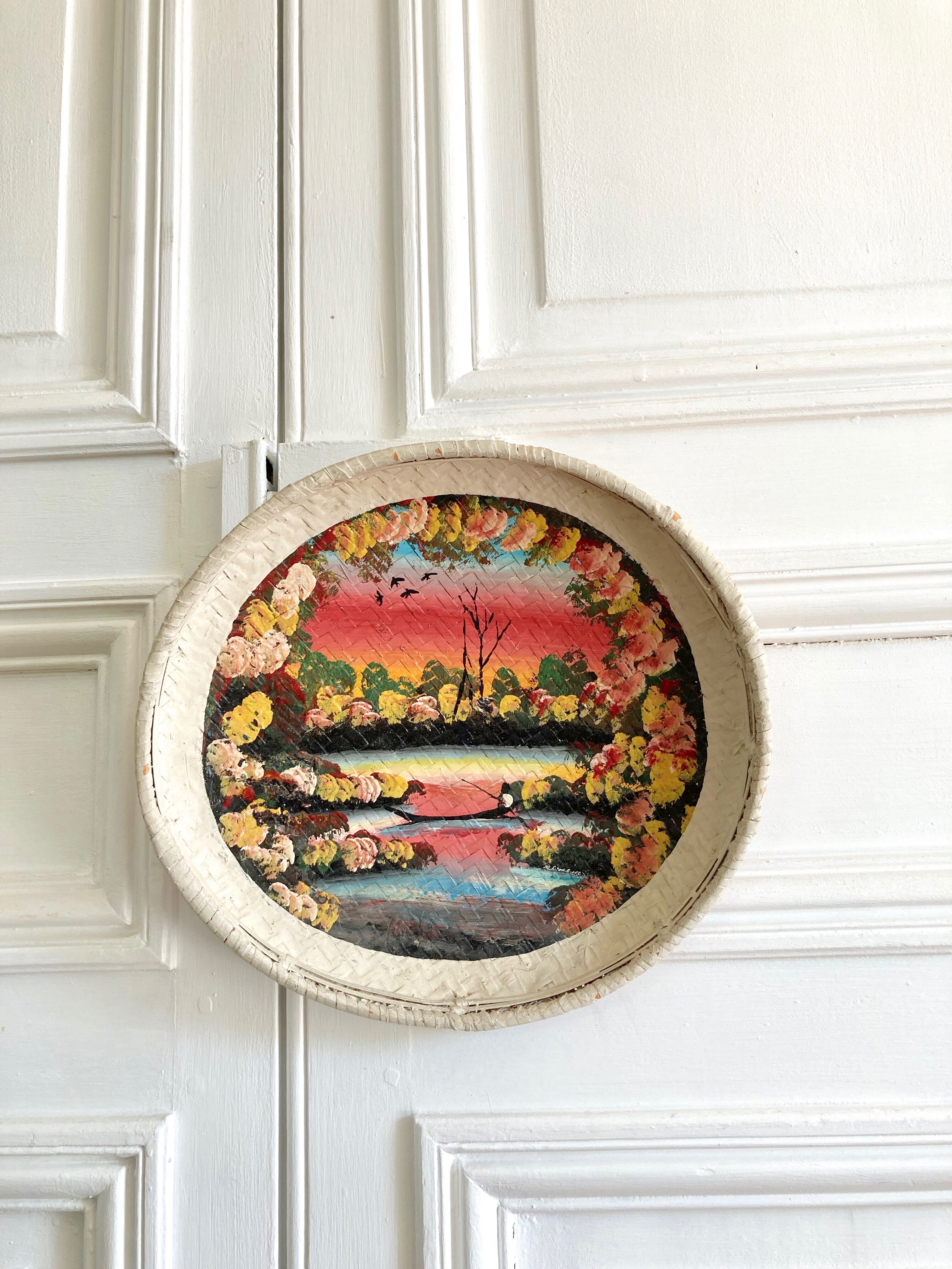 Painted basket for wall decoration