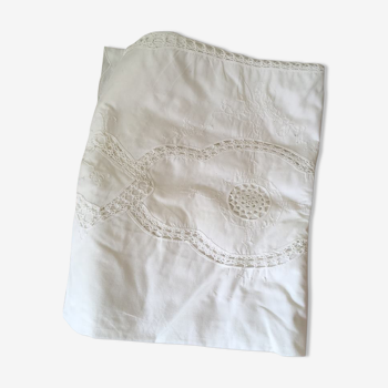 Nappe rectangulaire blanche en coton brodé