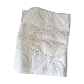 Nappe rectangulaire blanche en coton brodé