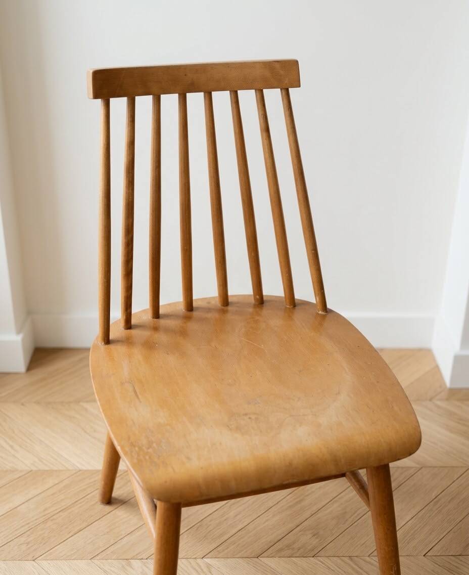 Set of 3 vintage Scandinavian and bistro wooden chairs.