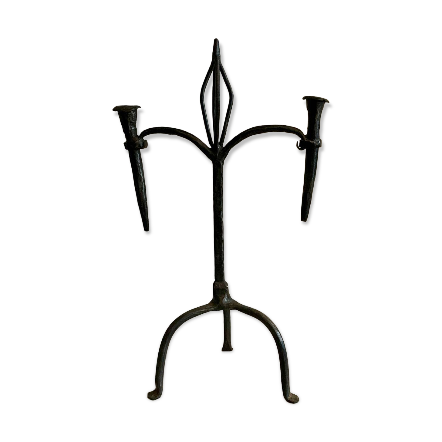 Brutalist candlestick in struck steel 1980