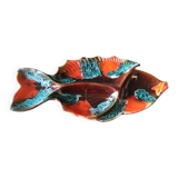 Large brown and orange Vallauris fish-shaped dish