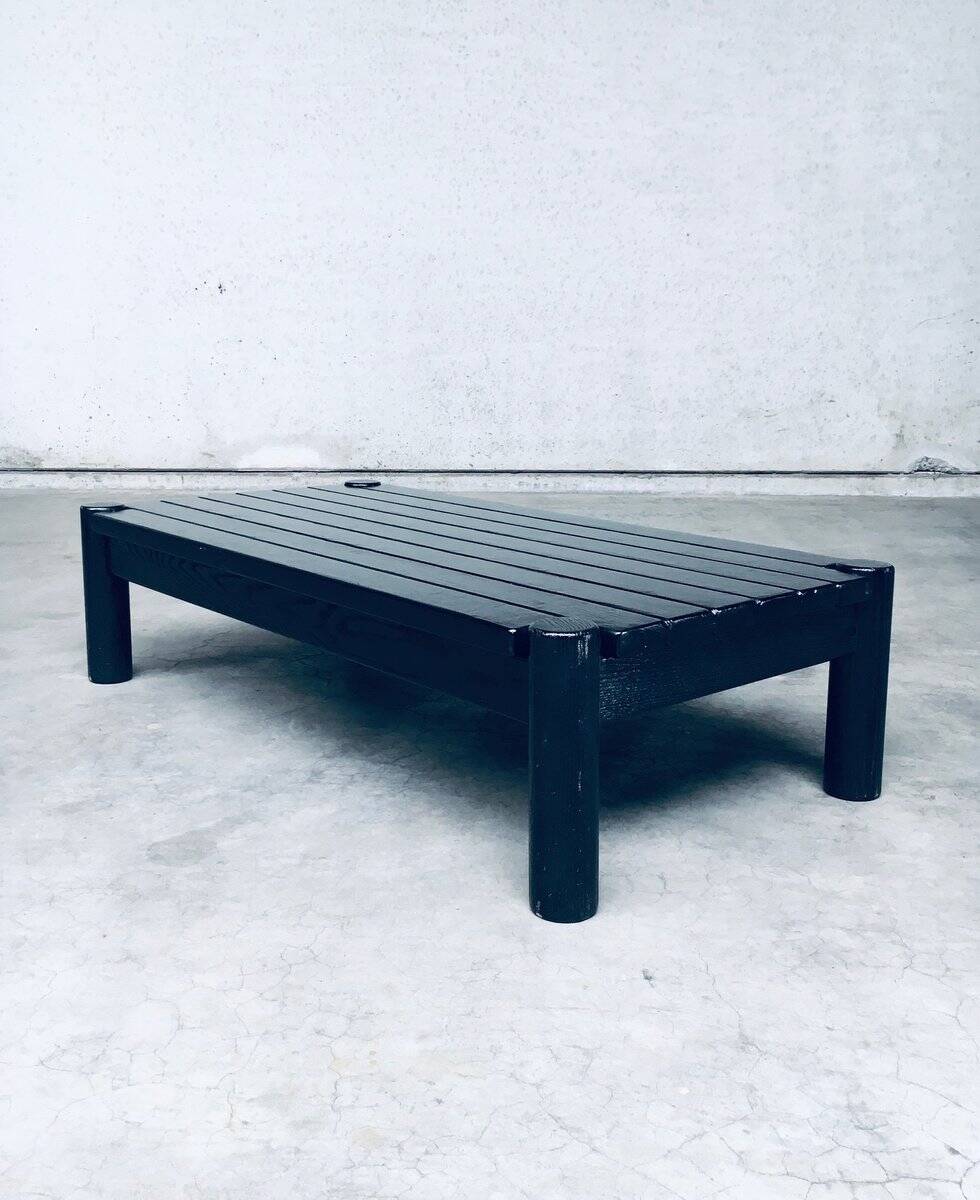 Brutalist black stained oak coffee table, Netherlands, 1960s