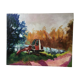 Landscape with excavator, oil on tawny canvas