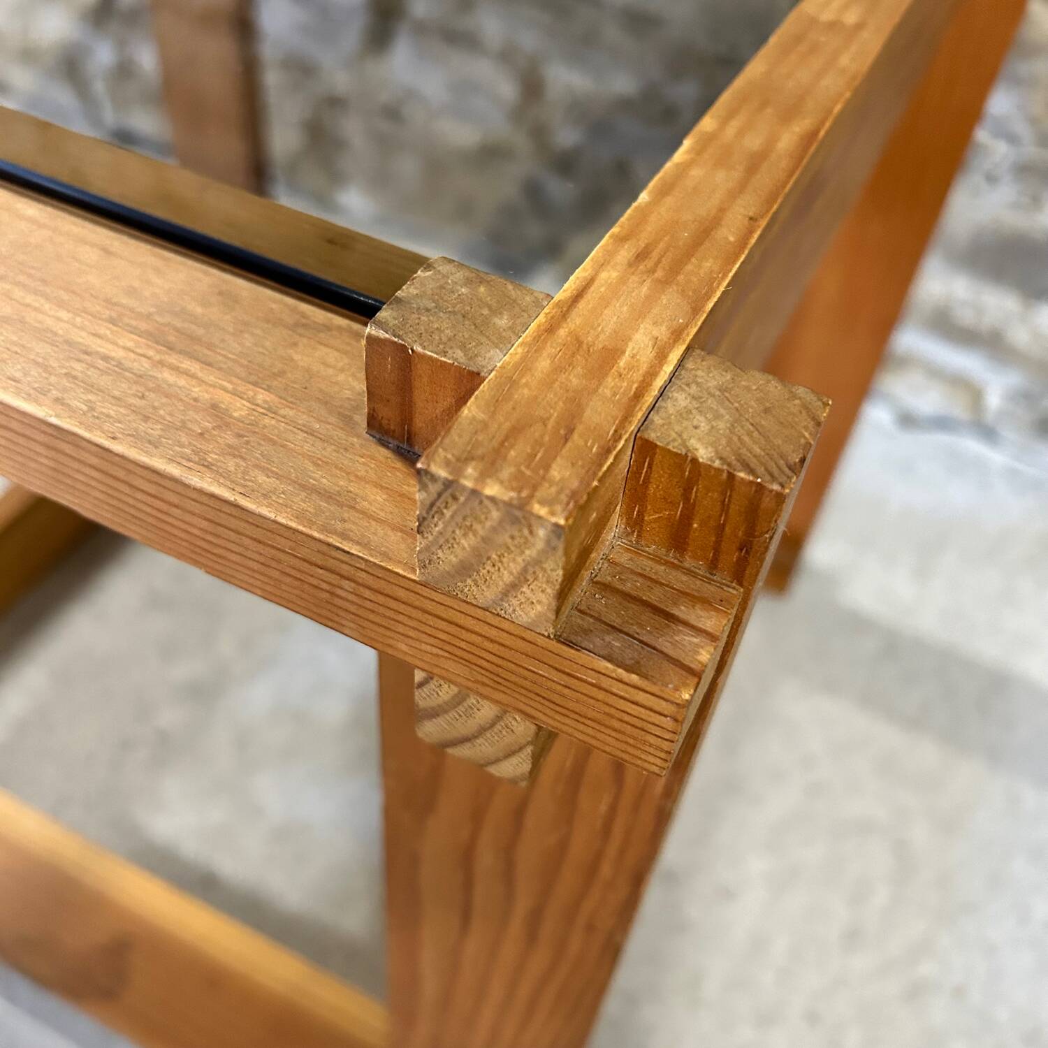 Pine and smoked glass coffee table 1970