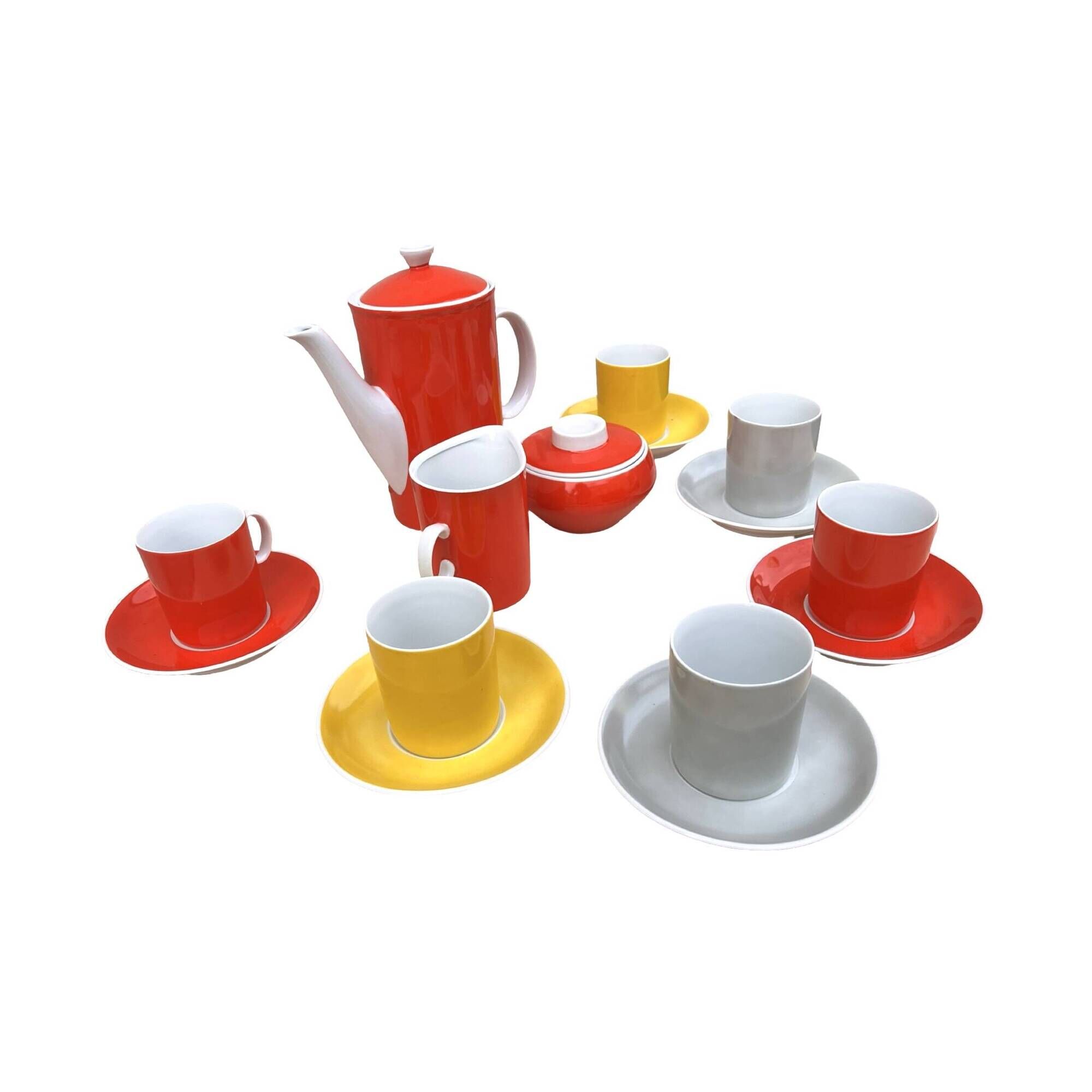 Coffee service for 6 people, milo designed by a. sadulski, karolina table porcelain plant, poland, 1