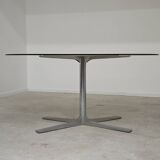 Dining table in glass, aluminum and chrome steel