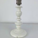 White turned wooden lamp, rattan shade, 1960s.