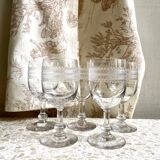 5 engraved glass stemmed glasses