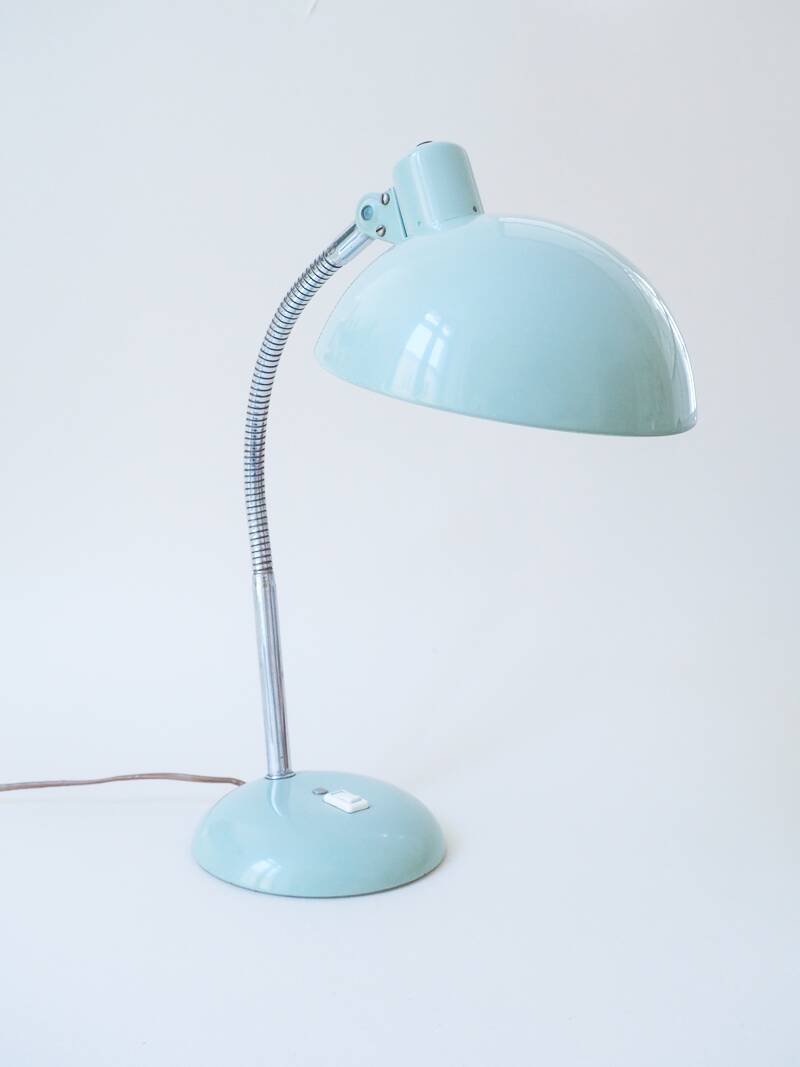 Grande lampe de bureau vintage en métal vert d'eau – Bras flexible chromé