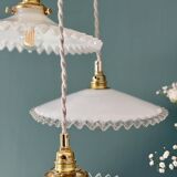 Vintage triple pendant lamp in white opaline