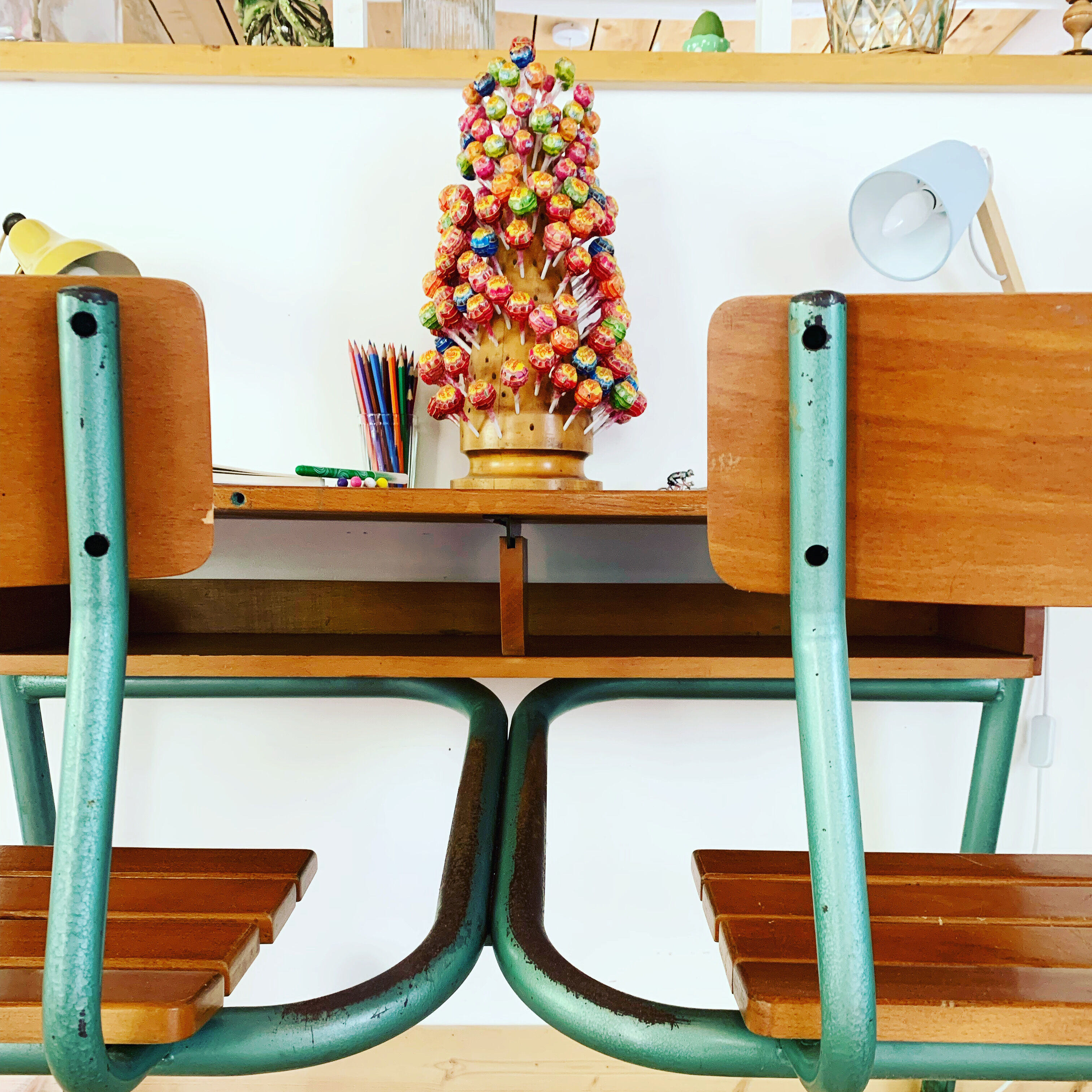 Double school desk from the 1950s