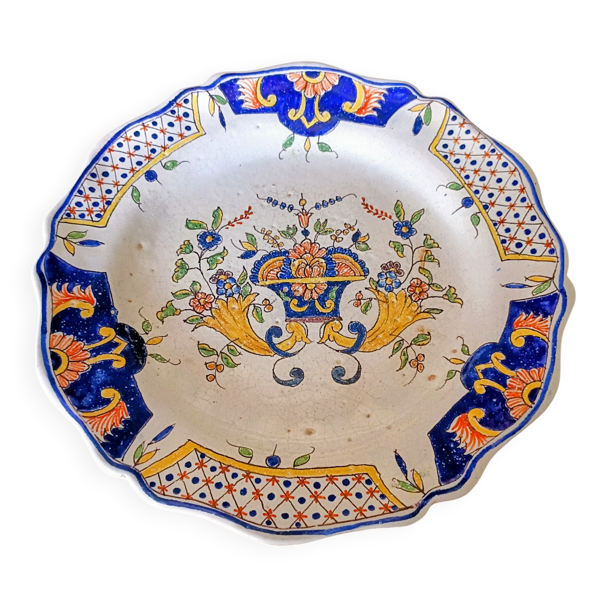 Large earthenware dish Malicorne 18th century