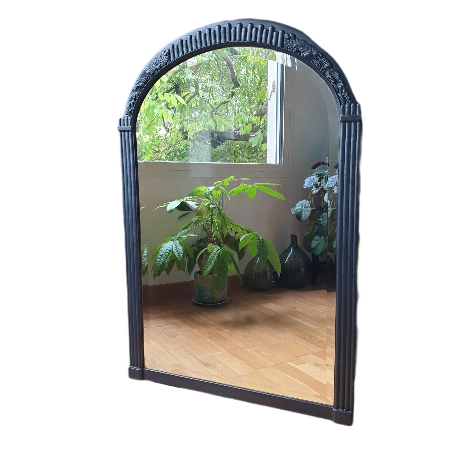 Grand miroir Art-Déco noir biseauté