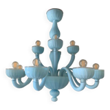 Contemporary matte light-blue murano style glass chandelier