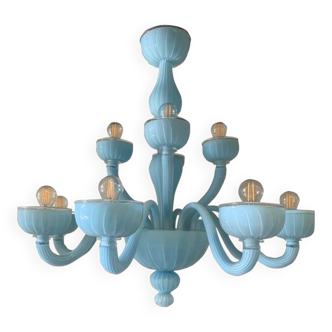 Lustre contemporain en verre bleu clair bleu clair