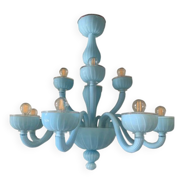 Lustre contemporain en verre bleu clair bleu clair
