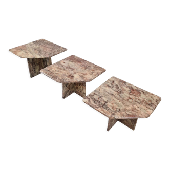 Set of 3 italian marble coffee or side tables, 1970s