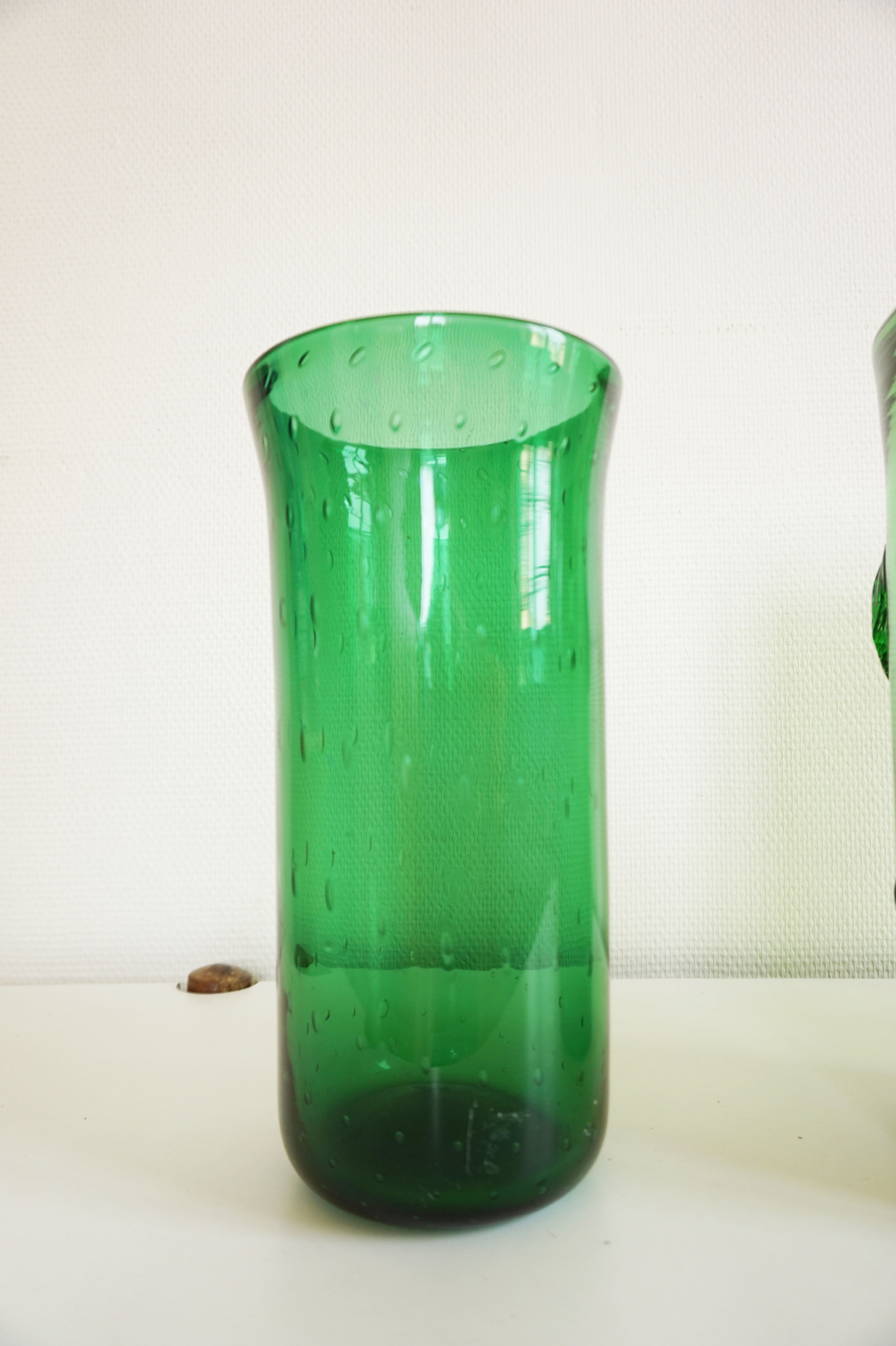 Green blown glass vase Italian empoli 1950