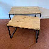 Trundle coffee table in solid oak and metal
