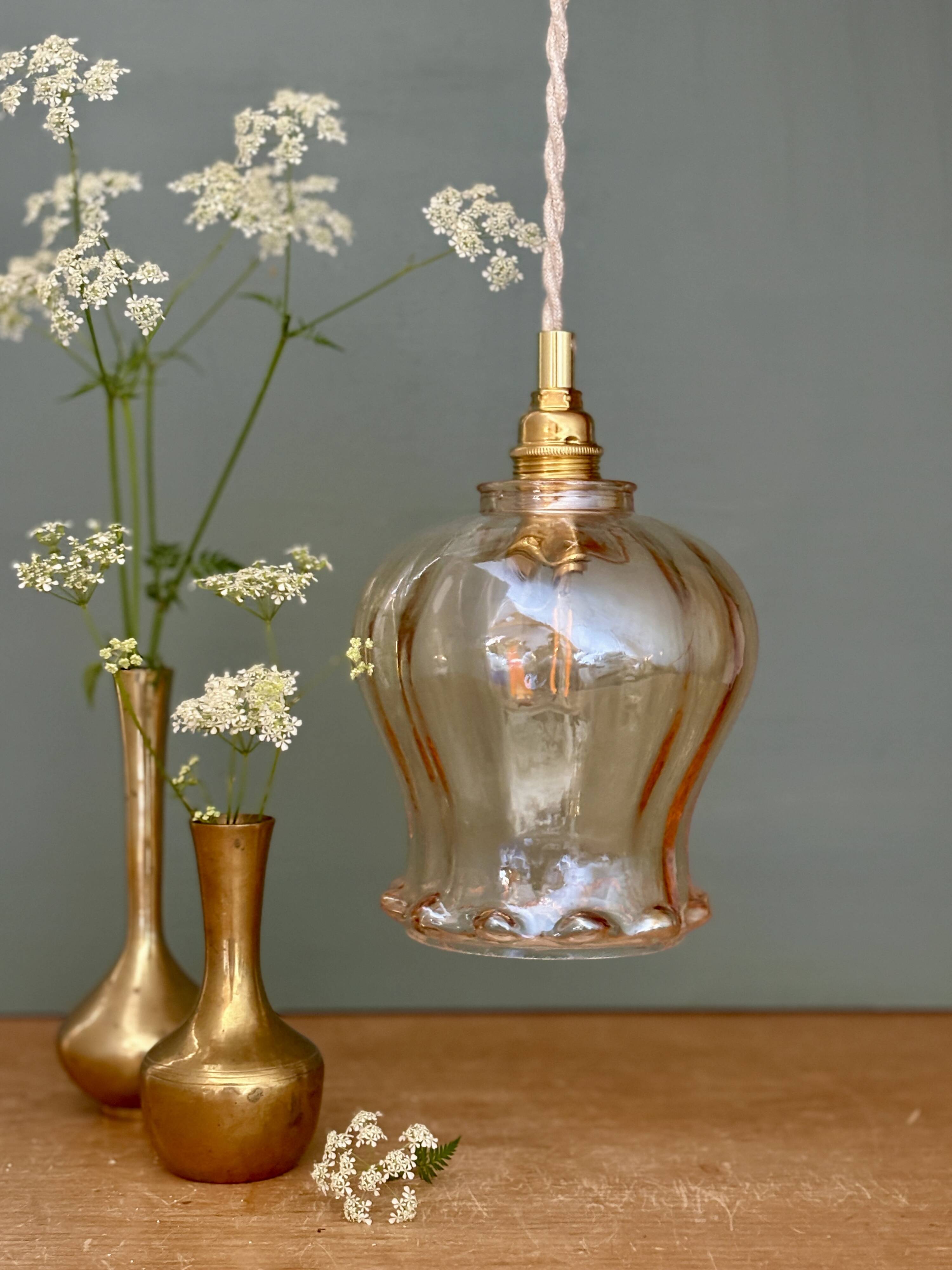 Vintage amber glass tulip pendant light