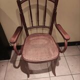 Thonet ancien fauteuil chaise bistrot cannée bois signé